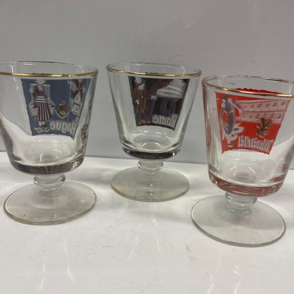 Vintage 1950s Libbey Cities of the World Footed Glasses -- Set of 3 - Picture 6 of 8